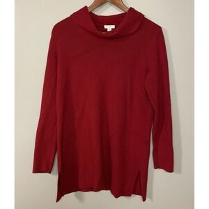 J. Jill Women's Red Mock Neck Sweater Cozy Relaxed Casual Size Small Tall